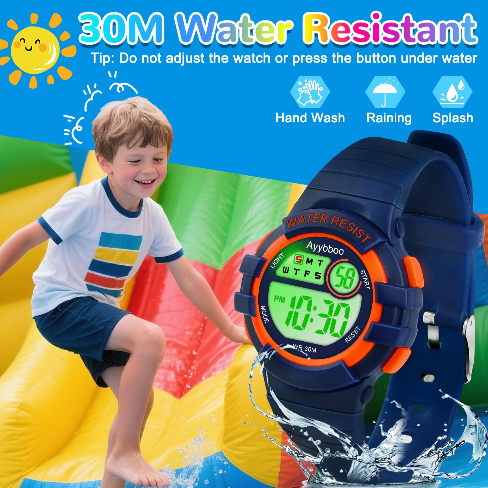 Reloj Niño Digital Infantil con 7 Luces LED,Impermeable 3 ATM, Alarma,Fecha,Cronómetro,Reloj Deportivo de Pulsera para Niñas y Niños,Regalo Ideal