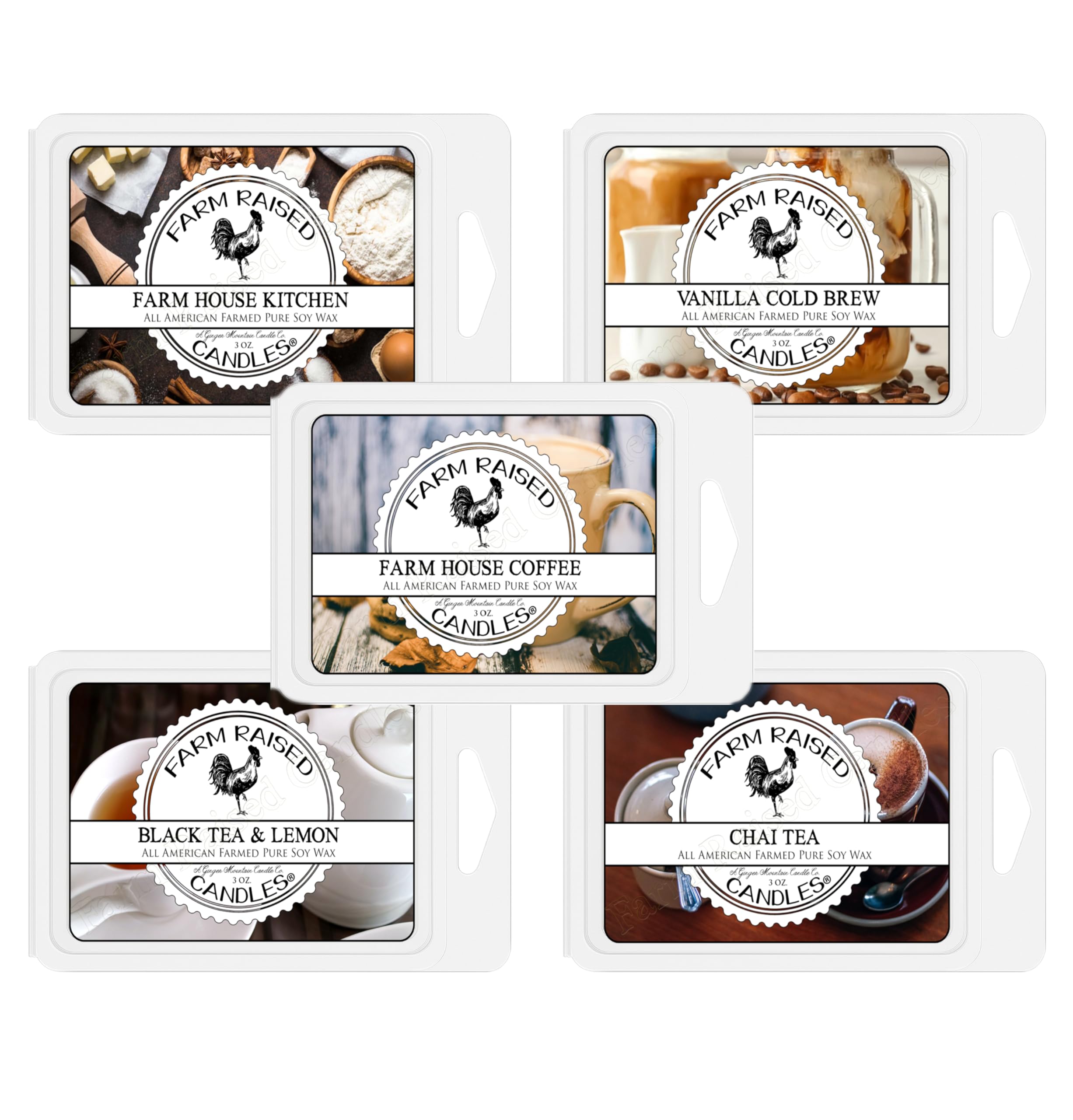 Farm Raised Candles Coffee Wax Melt 16 Ounces Variety Pack (5 Scents) – Hand-Poured 100% Soy Wax Melts – Chai • Farmhouse Coffee • Cold Brew • Black Tea – Fresh from The Farm Soy Melts