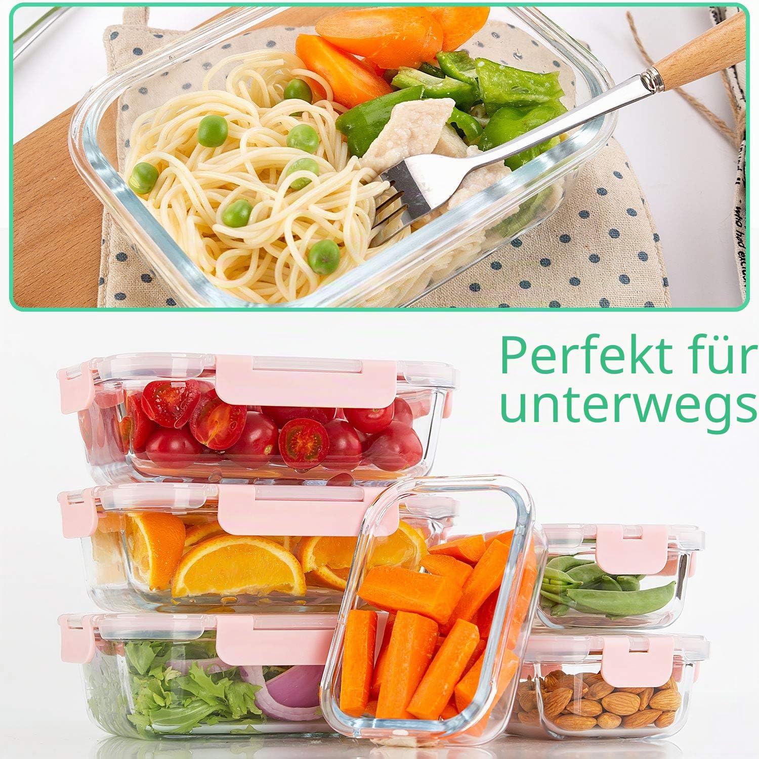 [10 Stück] Glas-Mahlzeiten-Vorbereitungsbehälter, Frischhaltedosen mit Deckel, luftdicht, Glas-Lunchboxen, mikrowellen-, ofen-, gefrier- und spülmaschinenfest
