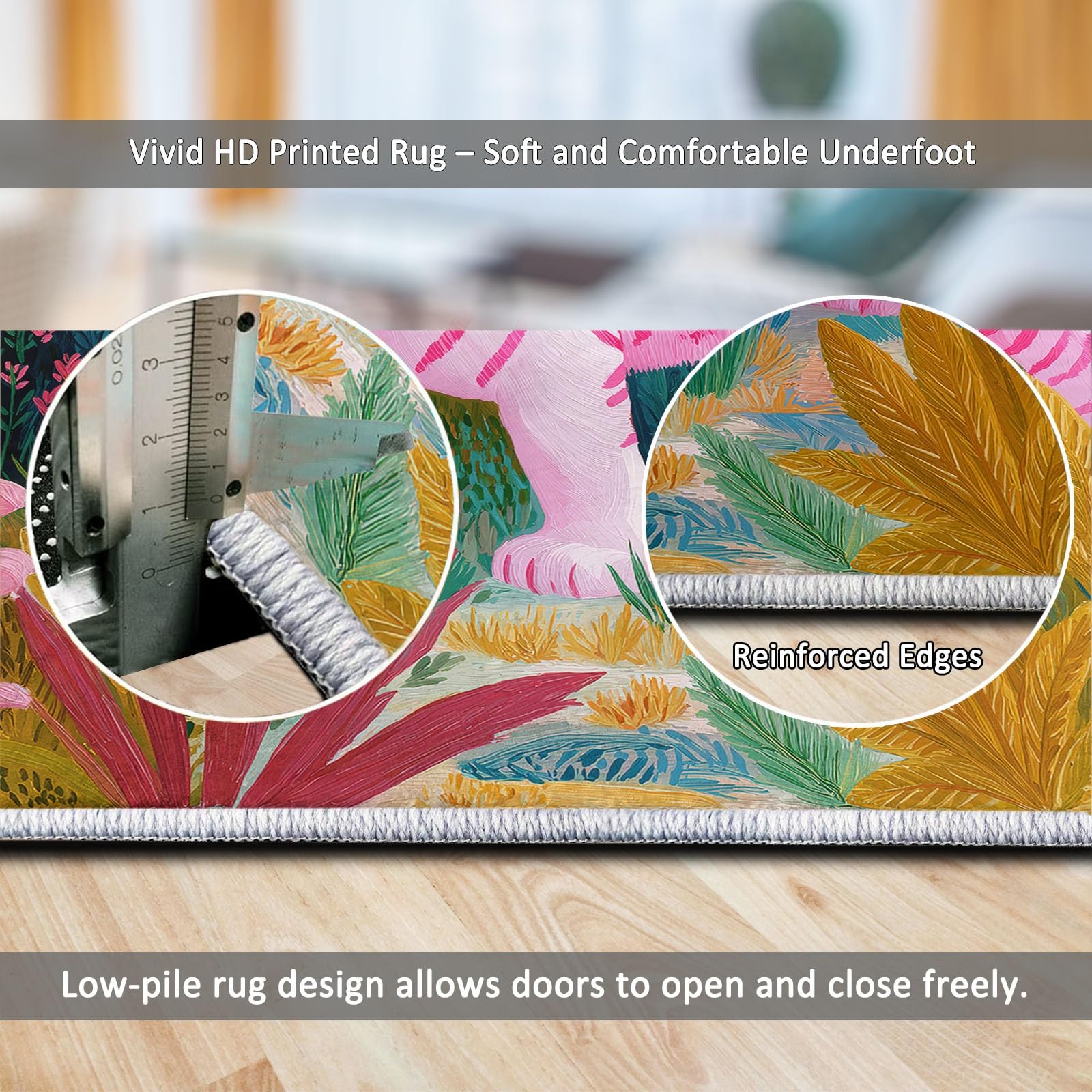 Tapis Salon Lavable Animaux des Prairies Tigre 80x150cm Tapis Chambre Poils Courts Doux Antidérapant pour Salon, Entrée, Chambre et Chambre Bébé