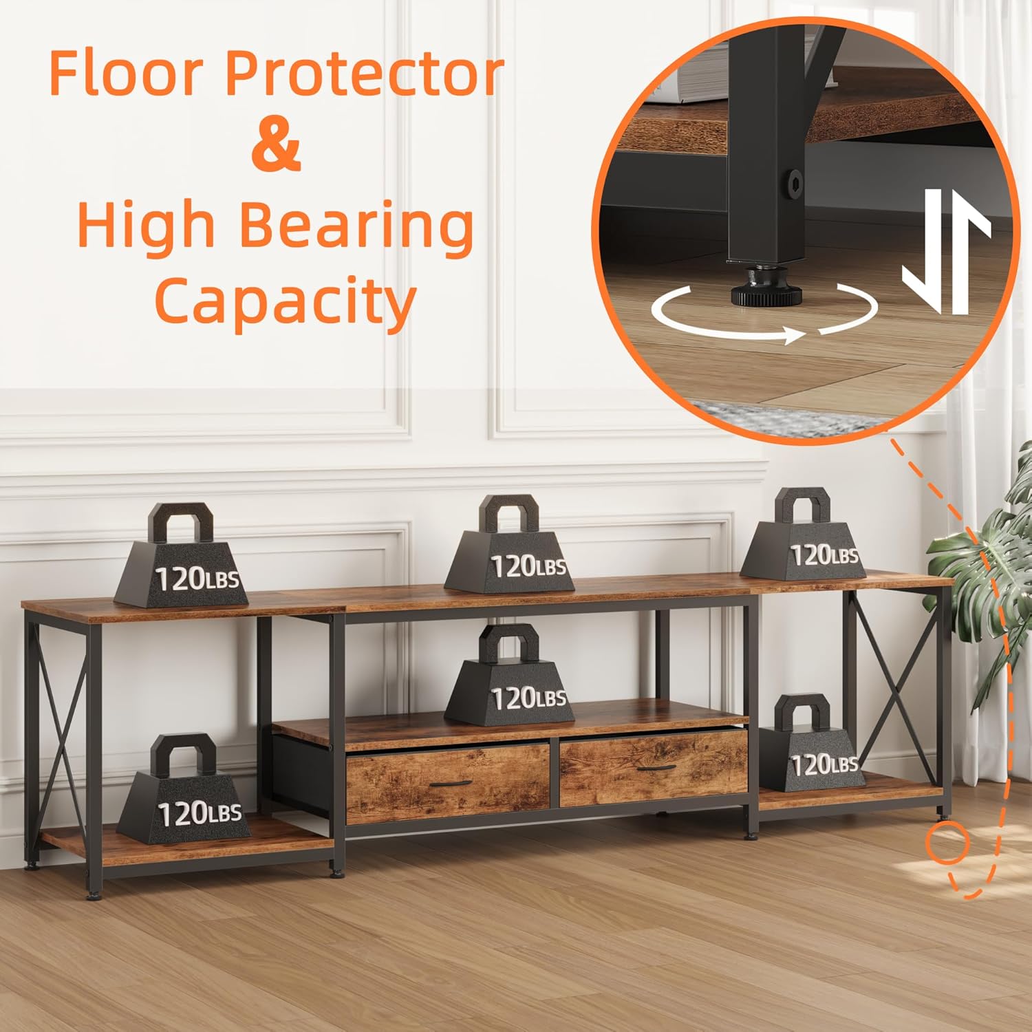 GYIIYUO TV Stand with Fabric Drawers for 80 85 Inches TV - Entertainment Center and Industrial TV Console Table with Open Storage Shelves for Living Room, Bedroom- 79.1" Rustic Brown - Image 4