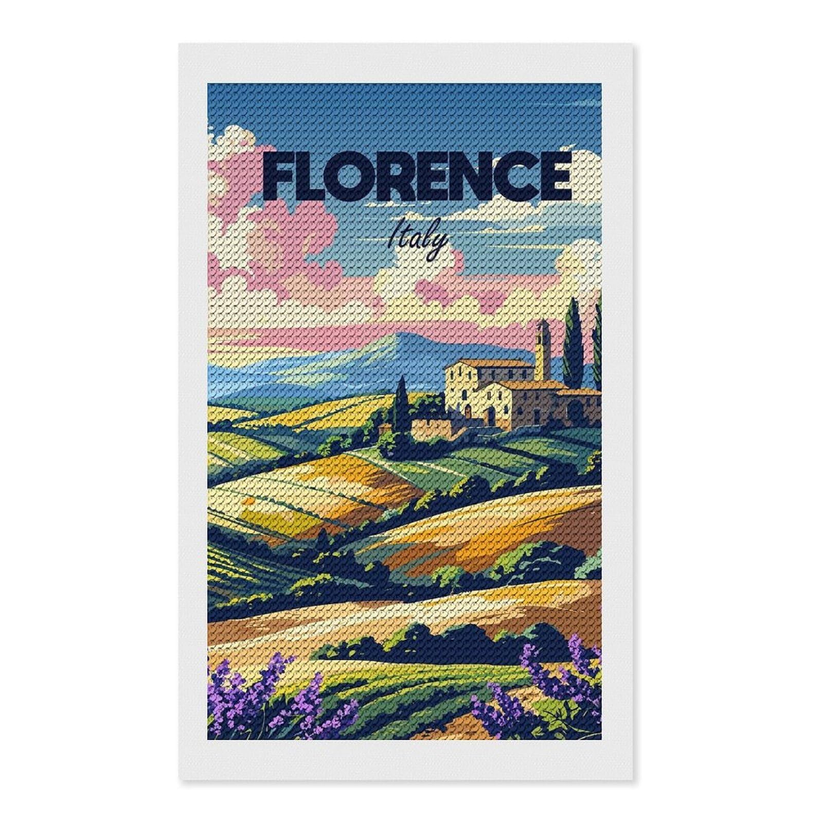 Junmoney Florence Italy Travel (2) DIY Diamond Art Canvas Kit 12"x20", Simple to Start, Fun Craft Experience, Modern Decor, Gift Idea, Adhesive Canvas