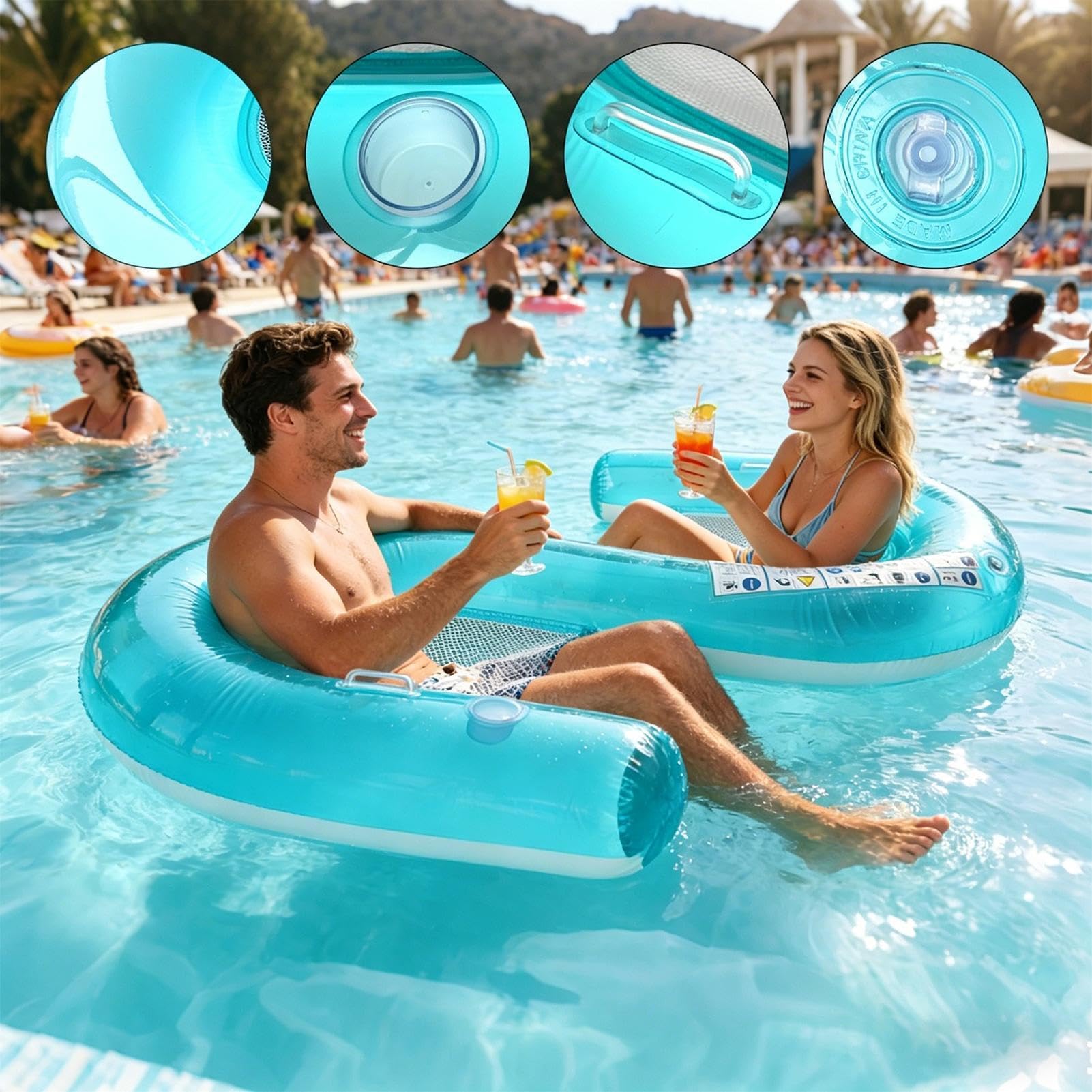 Galleggianti per Piscina per 2 Persone,Amaca Galleggiante Pieghevole da Acqua | Galleggianti Acquatici Per Piscina - Adatto a Uomini, Donne, Coppie, Famiglie, Amici, Spiagge, Laghi, Fiumi,