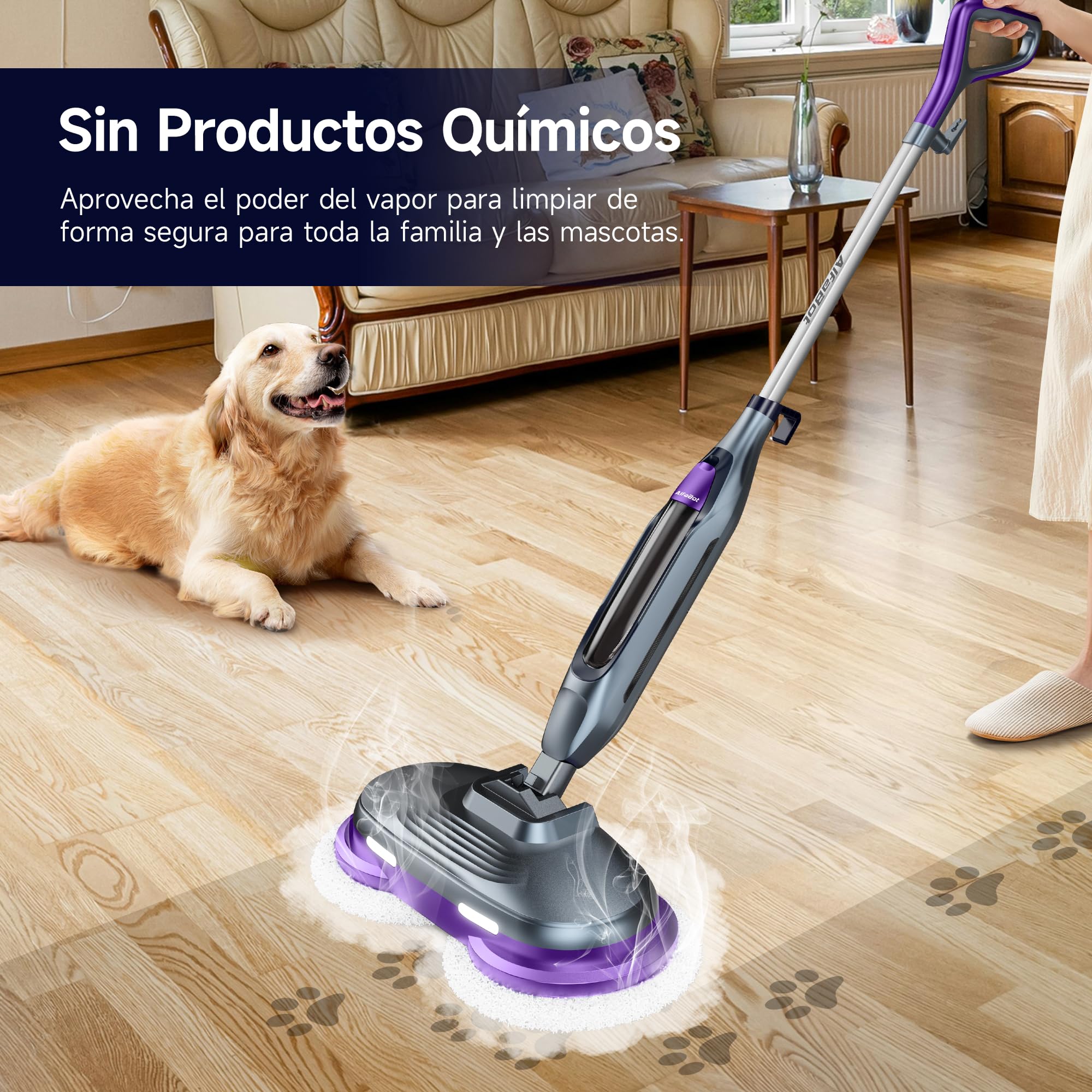 Fregadora de Vapor AlfaBot F2 | Limpieza Profunda Sin Químicos | Elimina 99.9% Bacterias | Para Suelos de Madera/Laminado 3 Bares