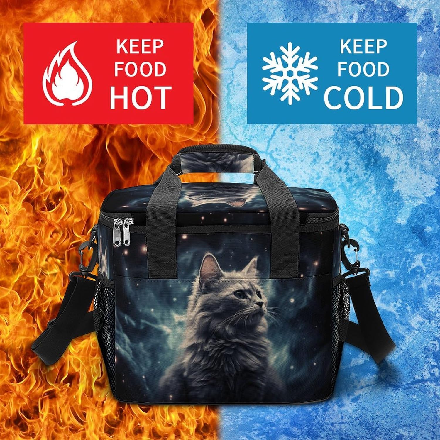 Camping Ice Pack, A Cat in A Nebula Print Cooler Bag, 22.5L Large Capacity Insulated Lunch Tote Bag for Outdoor, Picnic, BBQ, Travel, Work