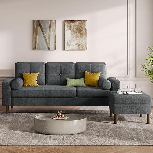 YITAHOME 78" Sectional Sofa Couch with Removable Ottoman, Grey
