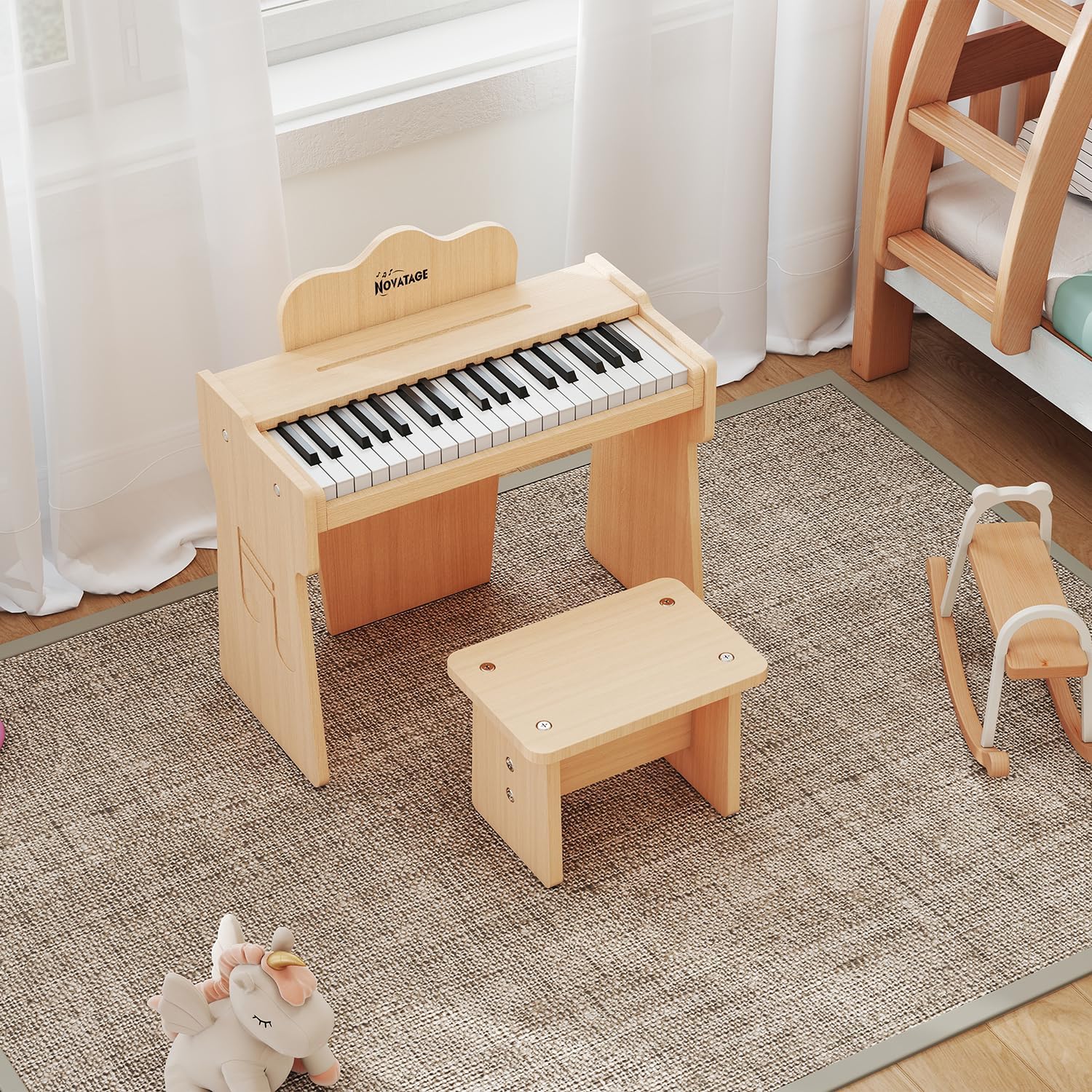 Kids Piano Keyboard, 37 Keys Wooden Digital Piano for Kids, Mini Baby Piano Toy, Music Educational Instrument Toy for 2+ Girls and Boys (Light Oak)