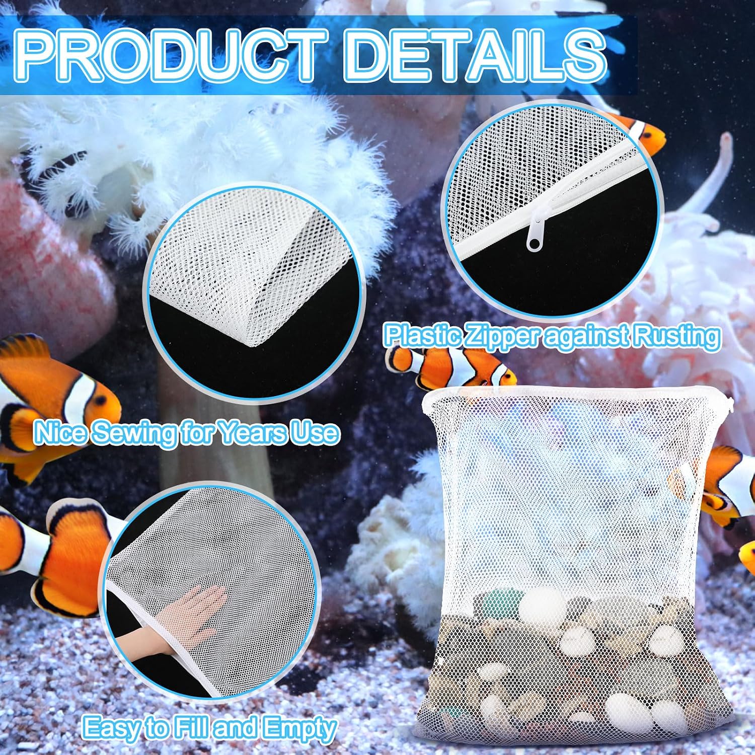 Abbylike 10 Pcs Aquarium Filter Media Bags 17.8" X 13.5" Reusable Mesh image 3