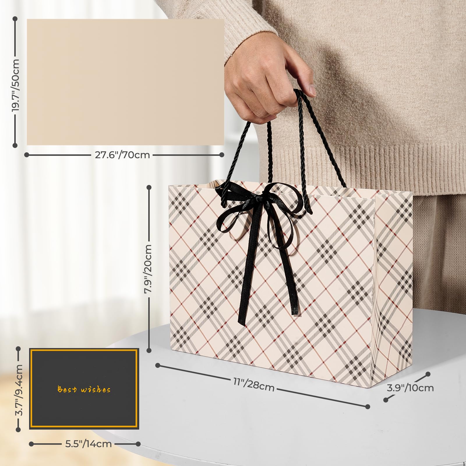 Gfractolux Torebka na prezenty dla kobiet, średniej wielkości, z bibułką, z kartkami, na urodziny, baby shower, ślub, imprezę, prezent świąteczny, 28 x 20 x 9 cm, 2 sztuki
