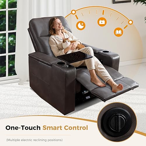 Miniatura 5 de ANJ Silla reclinable eléctrica de piel sintética, asiento de cine en casa suave para sala de estar multimedia, sillón reclinable de película con