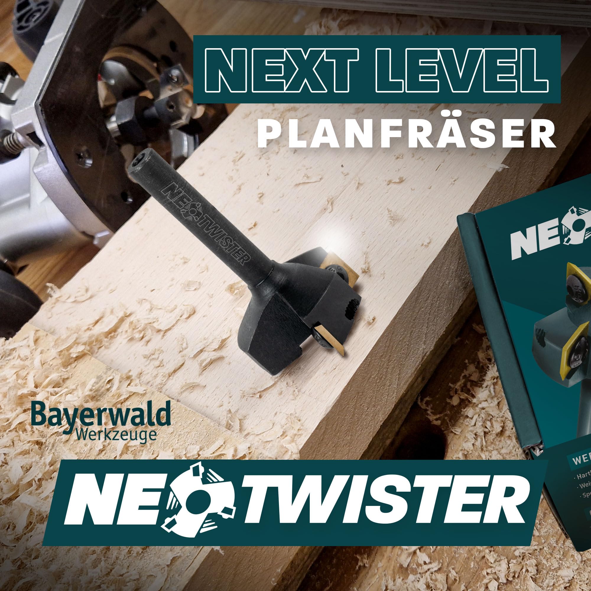 Bayerwald NeoTwister Planfräser für Oberfräse f. Holz - SchnittØ 35 mm/SchaftØ 8 mm - Planfräsen/Nutfräsen/Kantenfräsen - tauschbare TiN-besch. Messer - Profiwerkzeug, präzise&langlebig