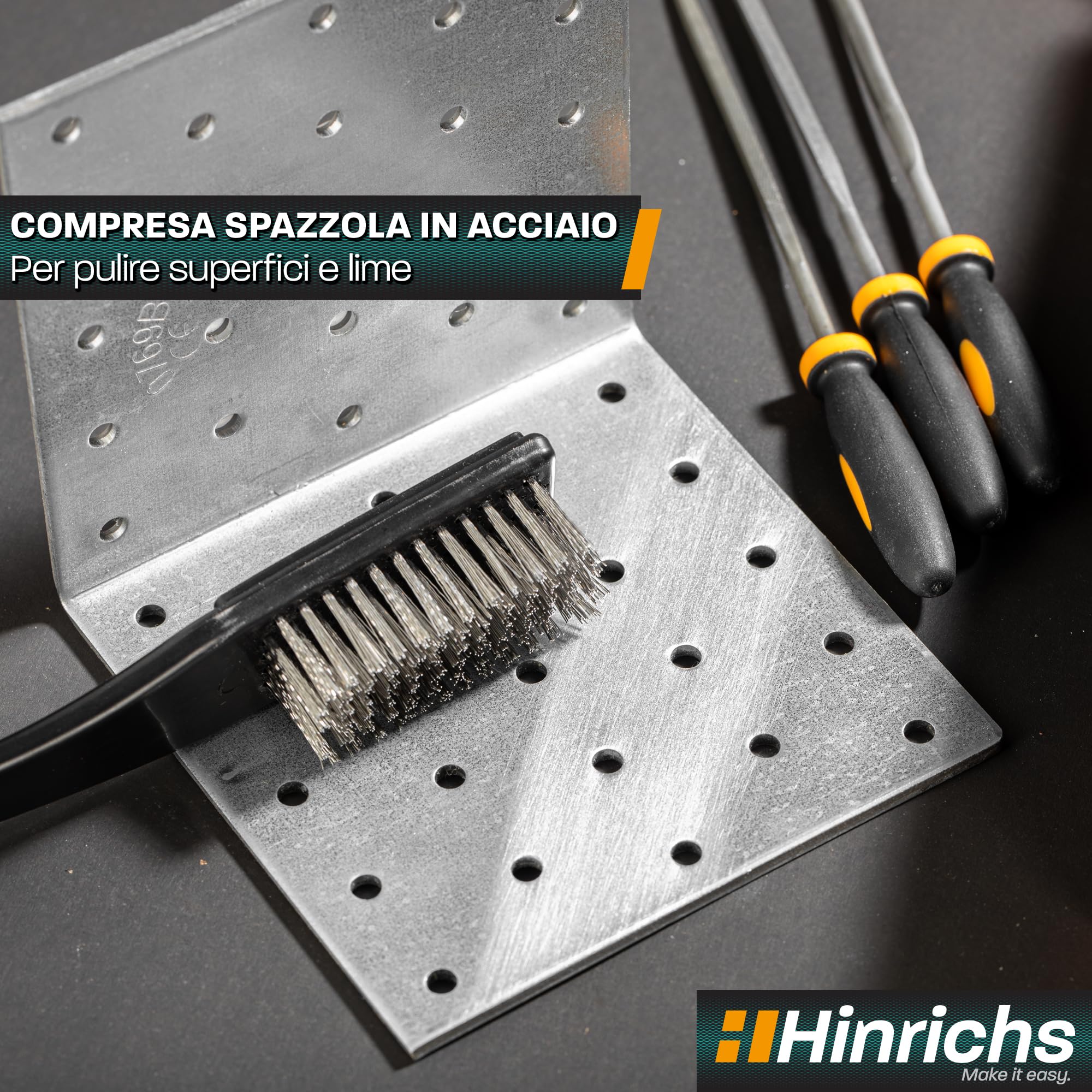 Hinrichs Set Lime Metallo e Legno 13 Pezzi - Include Custodia - 6 Lime Diamantate, 6 Lime Ferro, 1 Spazzola in Acciaio - Set di Lime Modellismo, Set di Mini Lime, Set di Lime Legno, Raspa per Legno