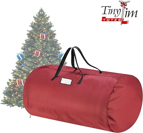 Miniatura 2 de Tiny Tim Totes Bolsa de almacenamiento para árbol de Navidad, lona redonda de alta calidad, se adapta a árboles de hasta 12 pies, color rojo