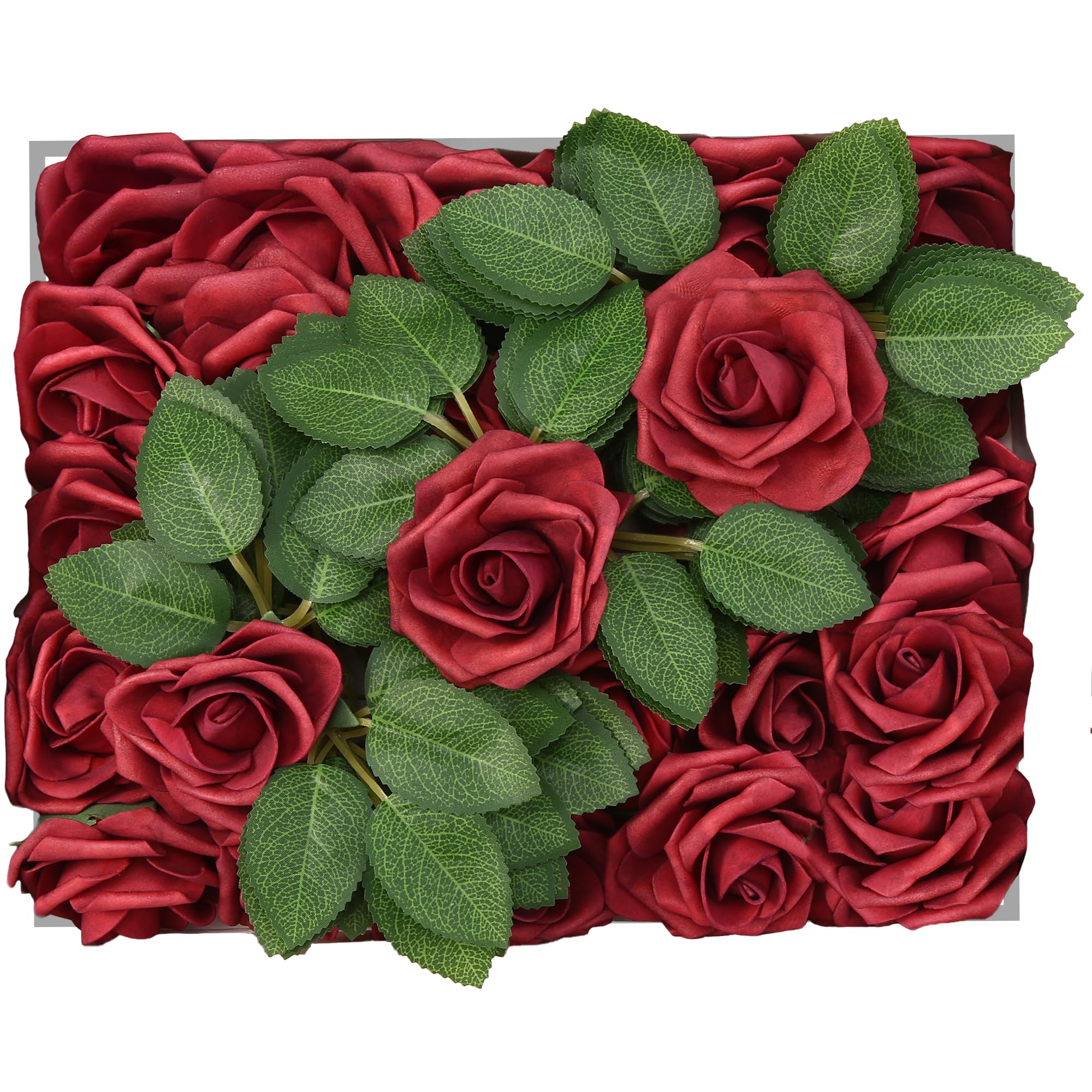 Petalscentusia Artificial Roses 25 pcs Fake Roses with Stems and 20 Leaves Foam Latex for Wedding Bouquets Valentine's Day
