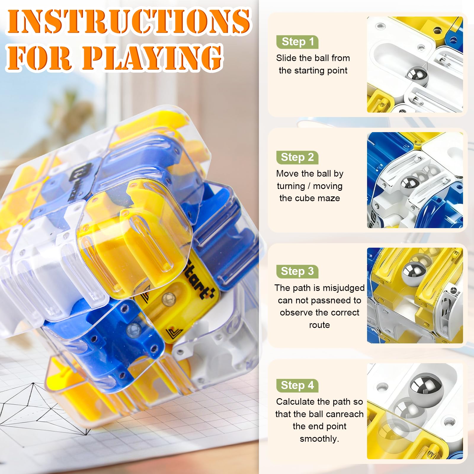 Large 3D Labyrinth Cube Puzzle,Sfida di Labirinto 3x3 per Stimolare l'Immaginazione Spaziale Allenare La Consapevolezza Spaziale,Fidgets Gioco di Labirinto 3D con Pallina Rotante per Bambini e Adulti