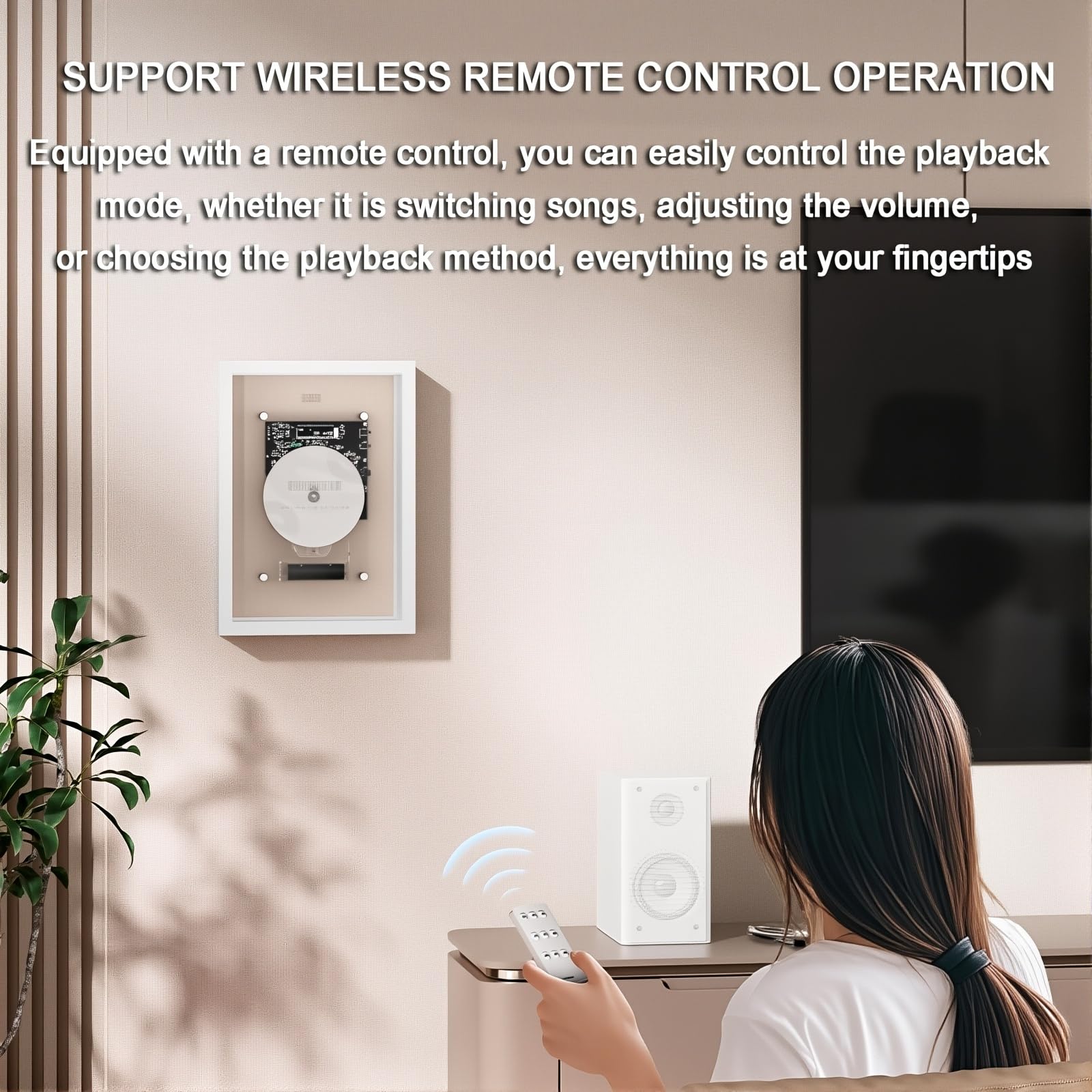 Lettore CD montabile a parete, cornice decorativa musicale con telecomando, Bluetooth 5.0/uscita AUX da 3,5 mm, senza altoparlanti per la casa