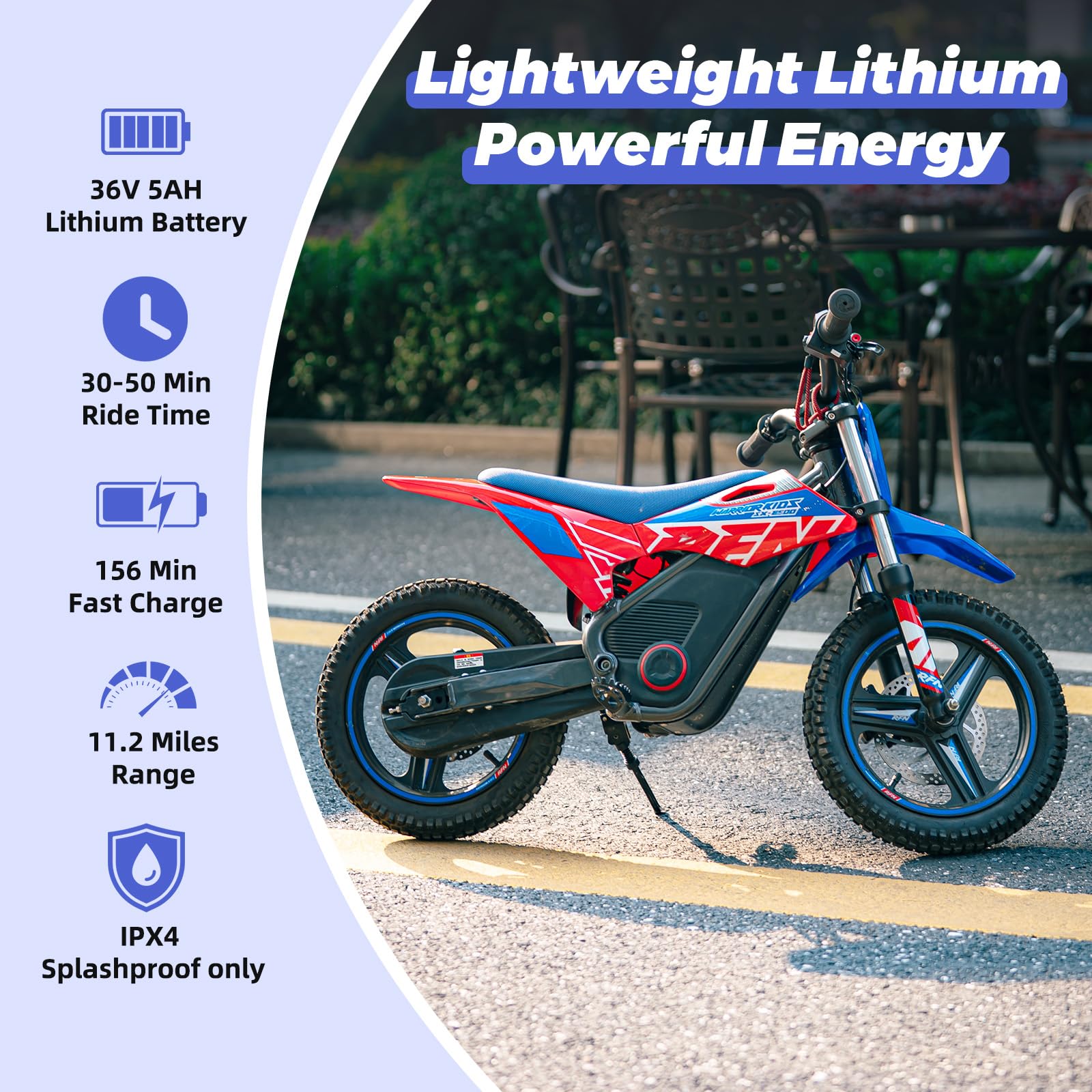 RFN SX-E350 36V Kinder Elektro Dirt Bike Elektromotorrad für Kinder 350W Motor 500W Spitzenleistung 14 Zoll Offroad Bike 20 km Reichweite 3 Gänge für 4 bis 8 Jahre