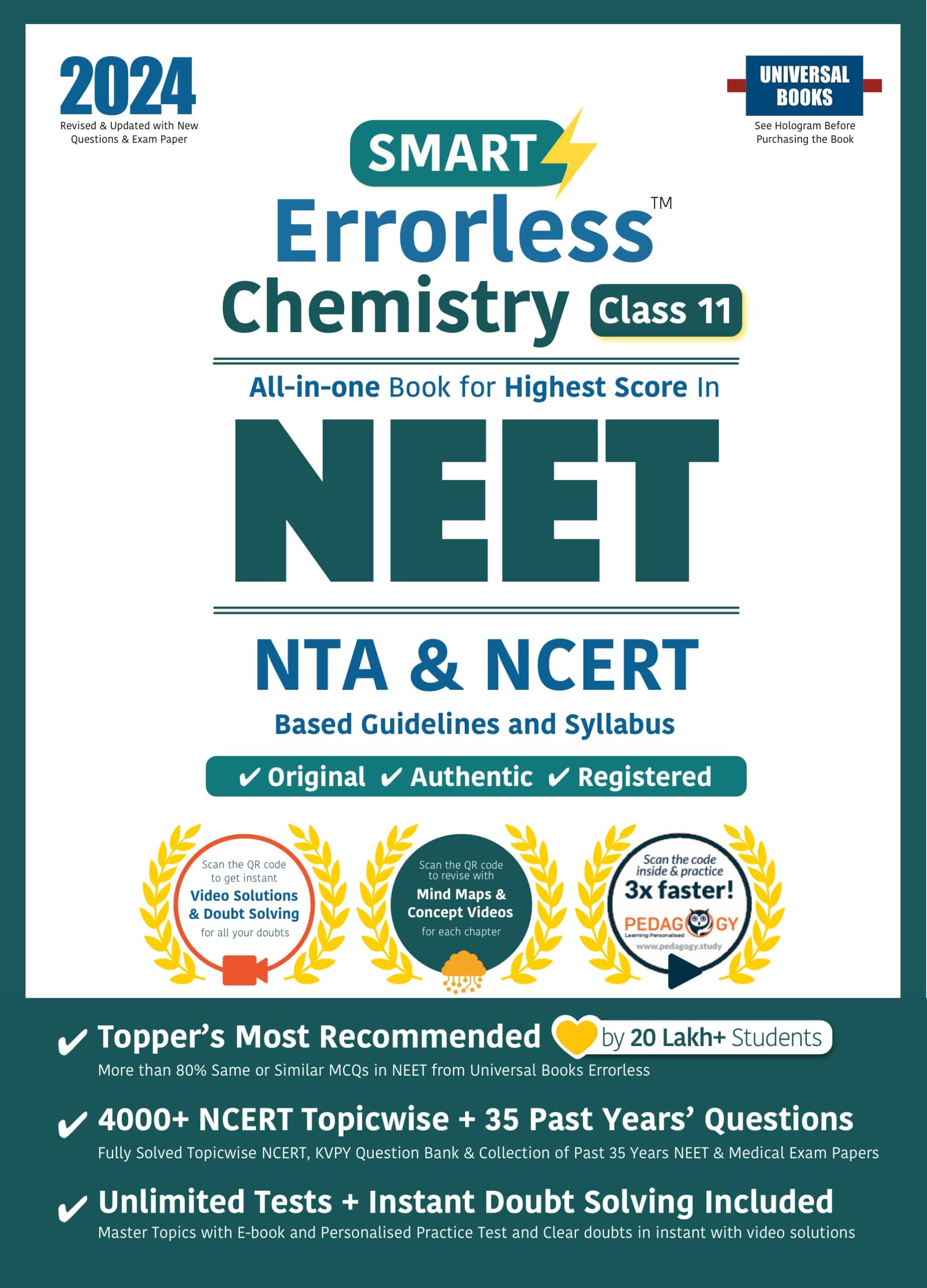 Smart Errorless Chemistry NEET- Class 11(2024) - NCERT Based | 3000+ NCERT & New Pattern Questions | 35 Past Years Papers | Free E-Book, Mind-maps & App