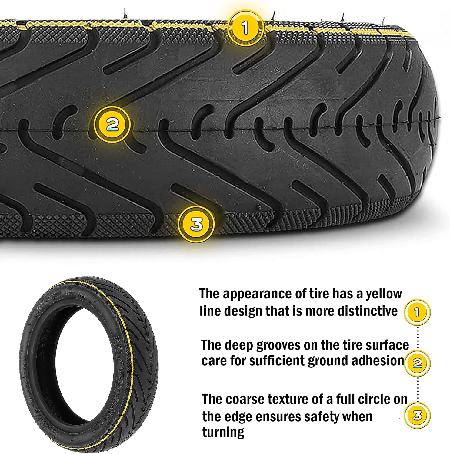 YBang 60/70-6.5 tubeless tire with Valve for Segway Ninebot Max G30 / G30E / G30LP Electric Scooter Solid Rubber Tires 10-inch Anti-Slip Explosion-Proof Tires