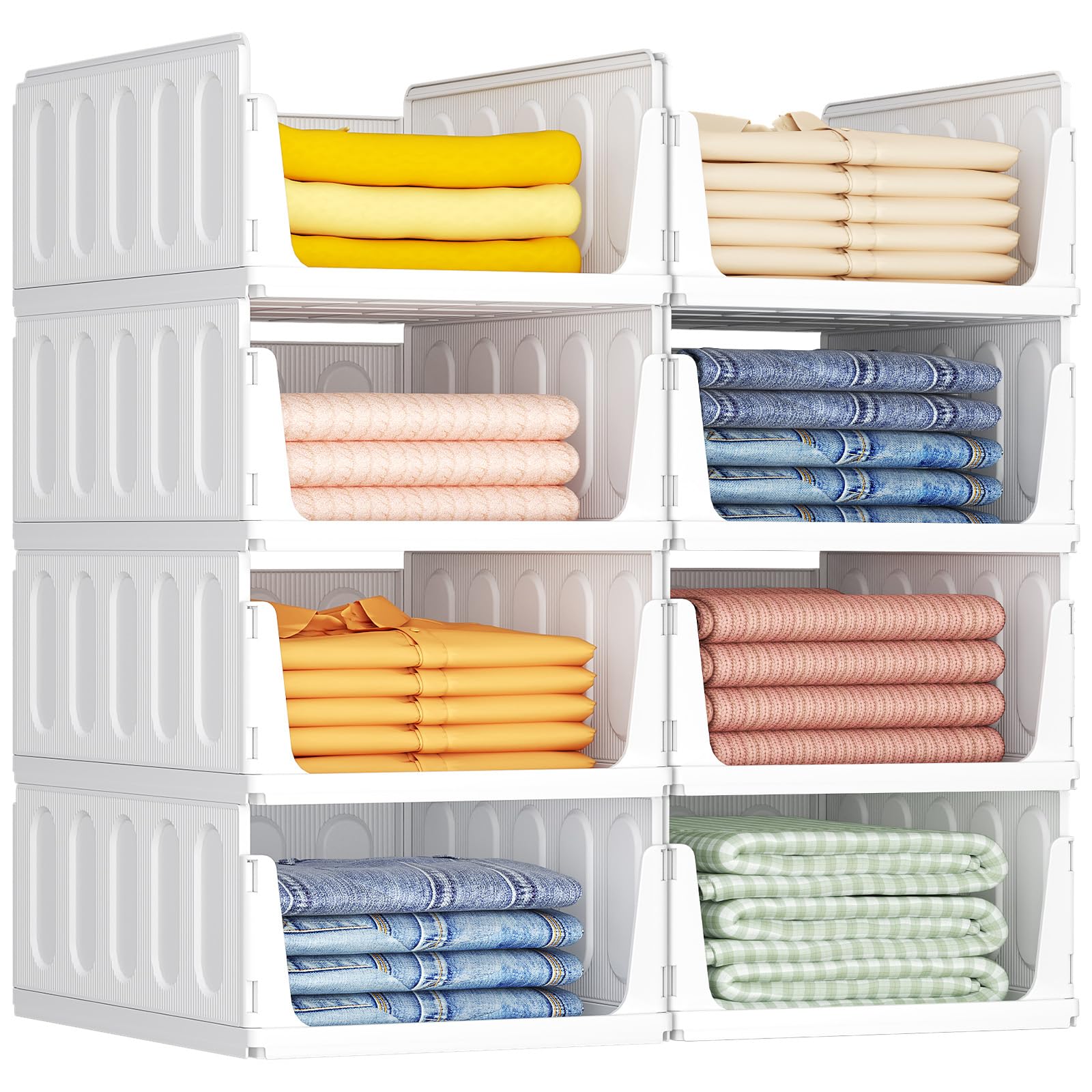Lifewit 8 Pack Stackable Wardrobe Storage Organiser Hat Boxes 42cm Depth