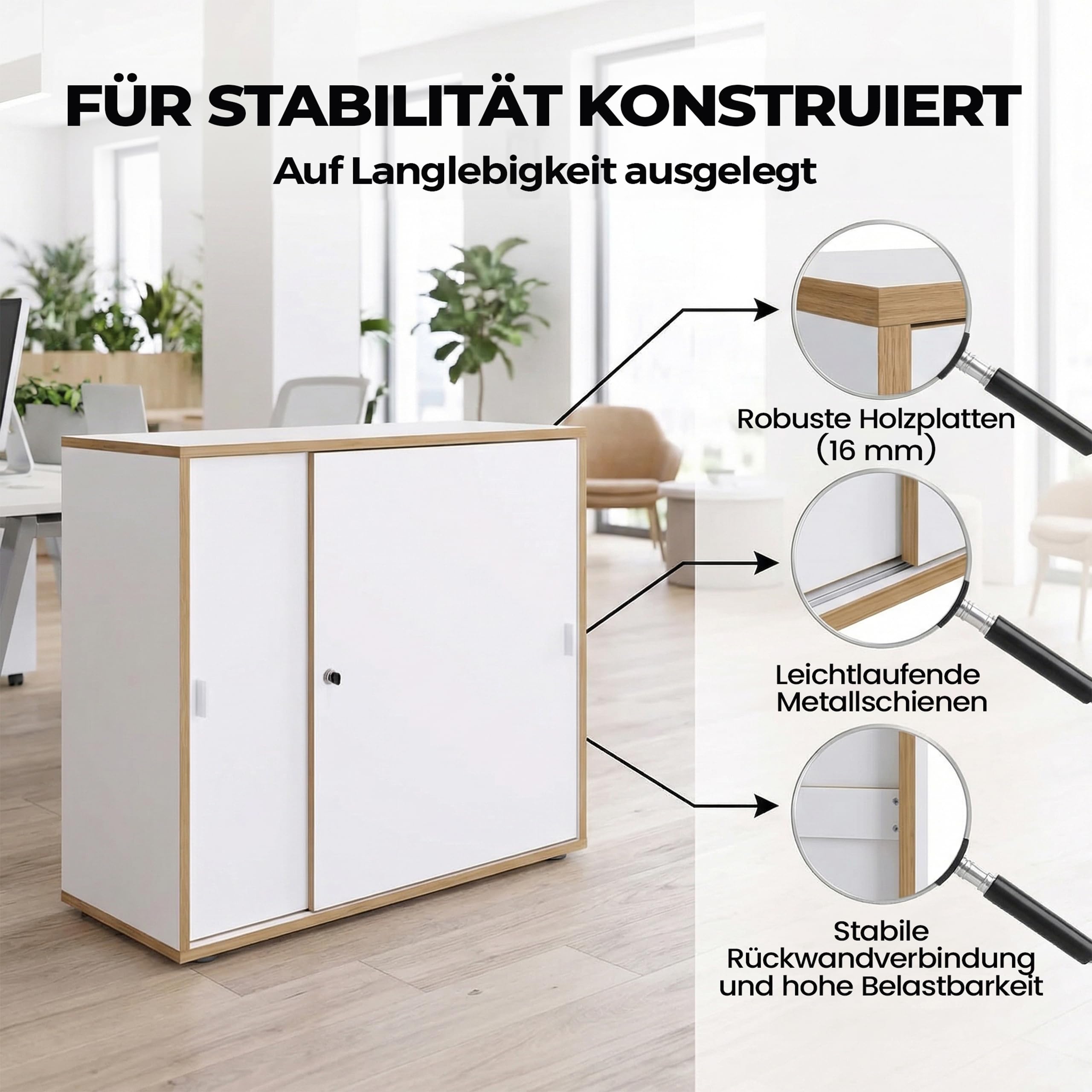 VCM Büroschrank mit 2 Fächern | moderner Aktenschrank mit Schiebetüren | Maße ca. H. 74 x B. 100 x T. 37 cm– Salia 2-Fach