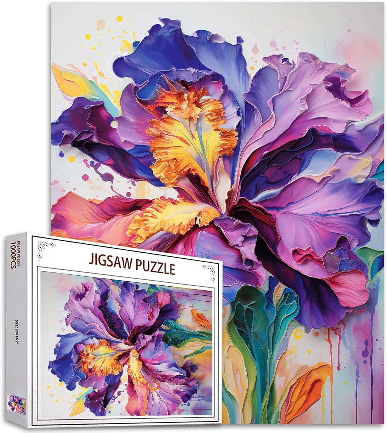 Iris L. Flower Jigsaw Puzzles for Adults 1000 Pieces Purple Blossom Floral Painting Jigsaw Puzzle Watercolor Craft Puzzles for Home Decoration Gifts, Family Puzzle Perfect for Game Nights 27" x 20"