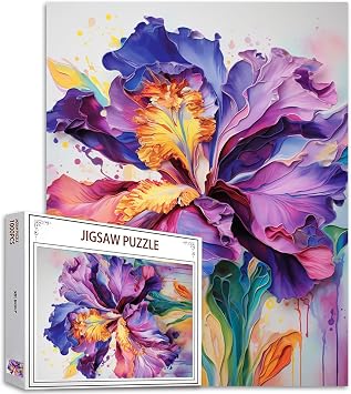 Iris L. Flower Jigsaw Puzzles for Adults 1000 Pieces Purple Blossom Floral Painting Jigsaw Puzzle Watercolor Craft Puzzles for Home Decoration Gifts, Family Puzzle Perfect for Game Nights 27" x 20"