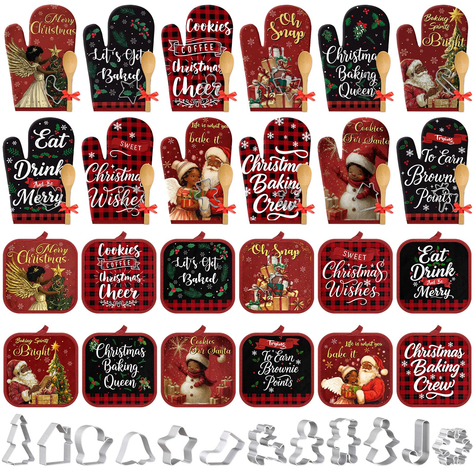 Qinyoung 48 manoplas de cocina navideñas para ollas, Papá Noel negro