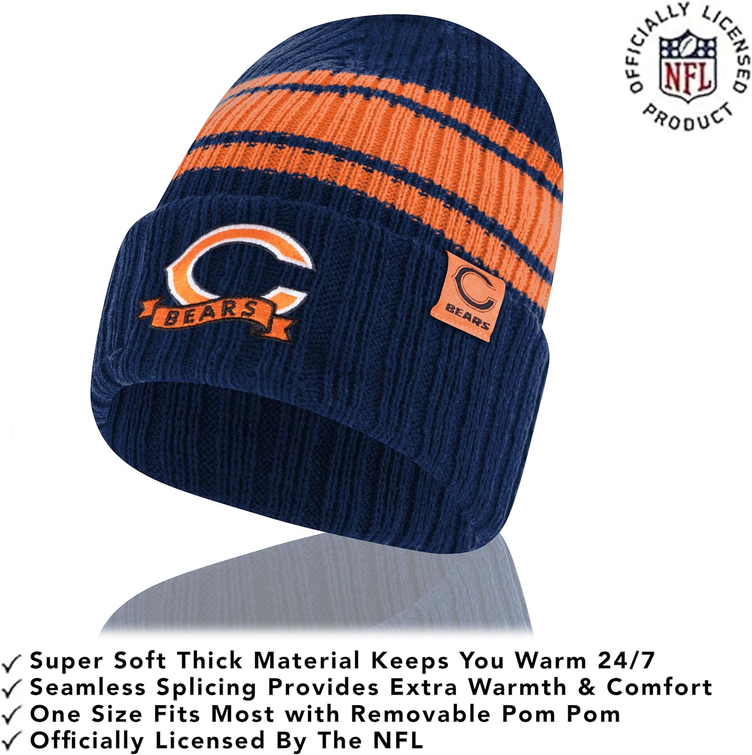 Ultra Game Adults NFL Official Super Soft Team Stripe Winter Beanie Knit Hat with Extra Warm Touch Screen Gloves