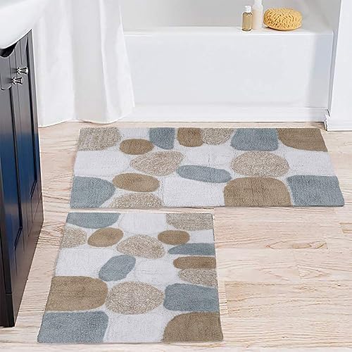 Vista 15 de THE BEER VALLEY Pebble Stone - Alfombra de baño antideslizante de 24 x 60 pulgadas, suave y absorbente, alfombra de baño grande antideslizante