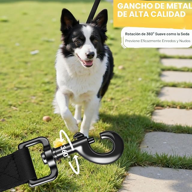 Foto 4 de 8 de Correa Perro Larga, 3 m / 5m / 7m / 10m / 15m / 20m / 25m / 30m, Negro