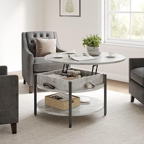 Miniatura 4 de FABATO Mesa de centro redonda con parte superior elevadora, mesa de centro circular de 35.43 pulgadas con almacenamiento para sala de estar, sala de