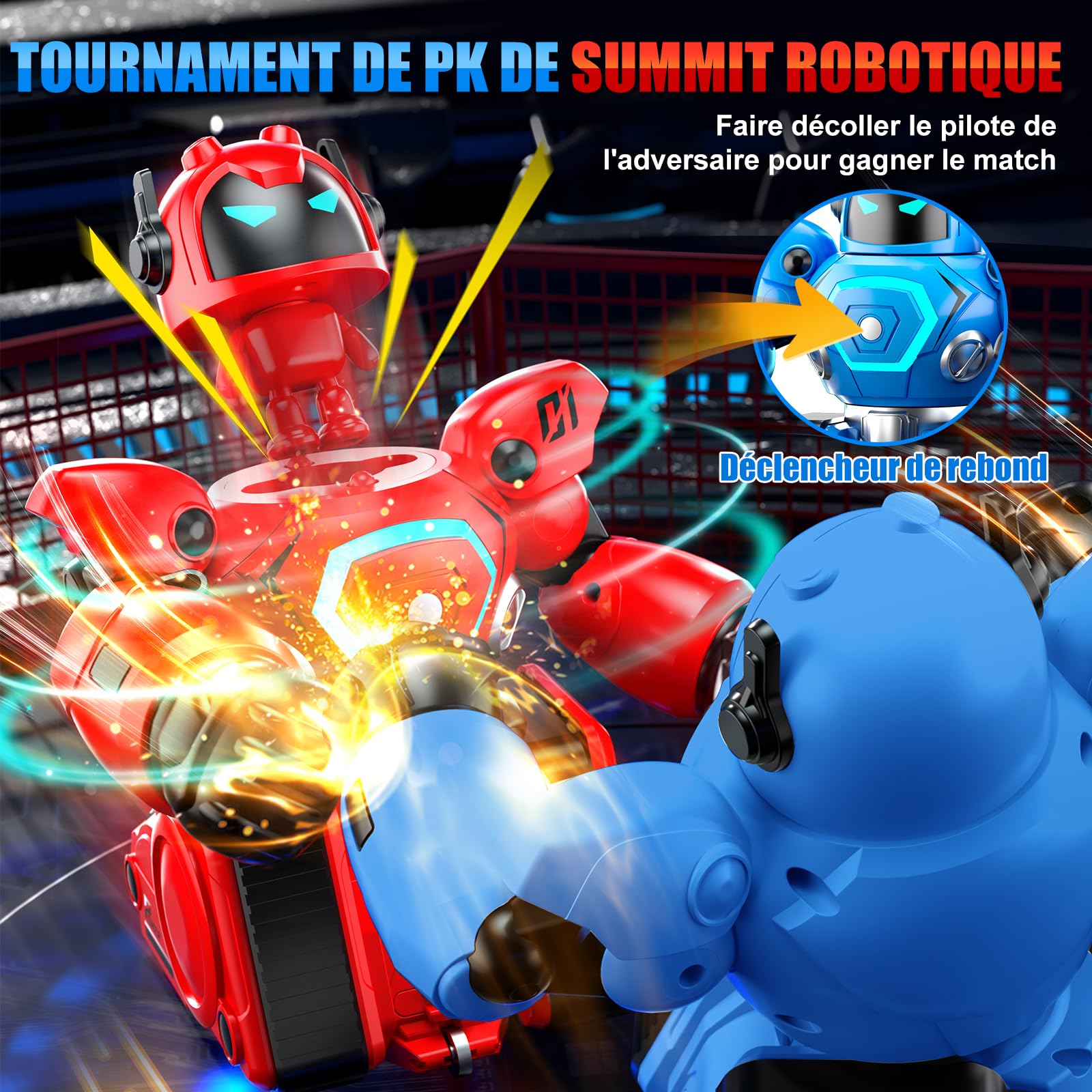 Herenear 2 Robots Kombat Boxeur Télécommandé, Jouets de Combat Robot, Voiture Télécommandés avec Poupées Ejectable, Lumières LED et Musique, Voiture de Football RC, Cadeaux pour Garçon Fille