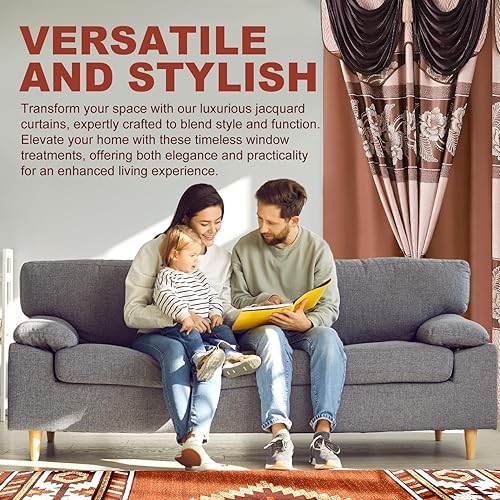 Miniatura 7 de YHSF Cortinas de jacquard para ventana de sala de estar y dormitorios, 54 pulgadas de ancho x 84 pulgadas de largo, juego de 2 paneles de cortinas