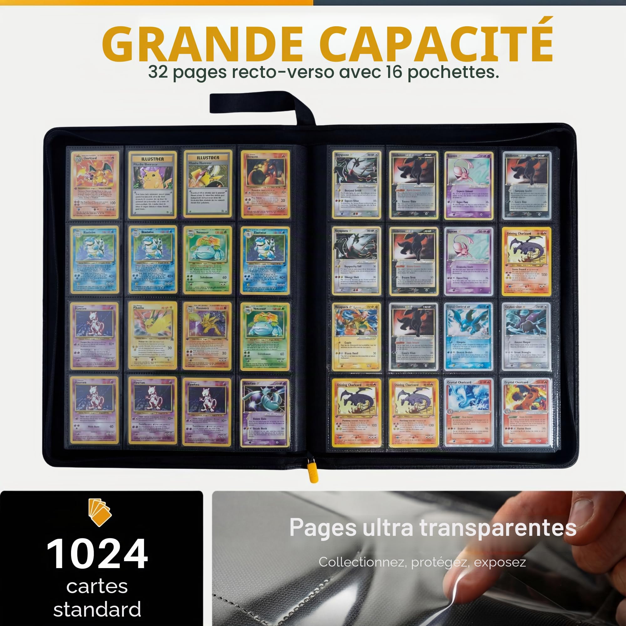 X PRO Classeur à 1000 cartes avec 16 pochettes - Livré avec 200 pochettes - Compatible avec TCG, Sports, MTG et plus encore - Classeur de cartes à collectionner sans anneau - 1000 pochettes