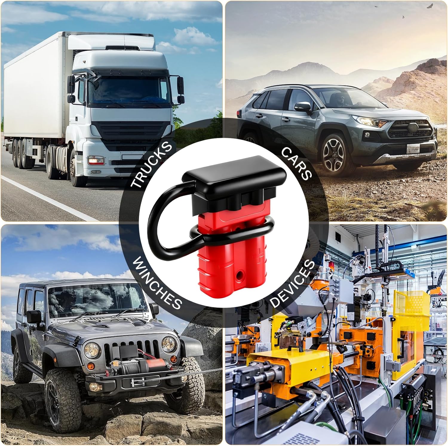 175A Red Battery Quick Connect/Disconnect, Wire Harness Plug Kit with Dust Covers, Compatible with Anderson Connector, 2 AWG for Car/Forklift/Rescue Winch/Trailer/Traction System