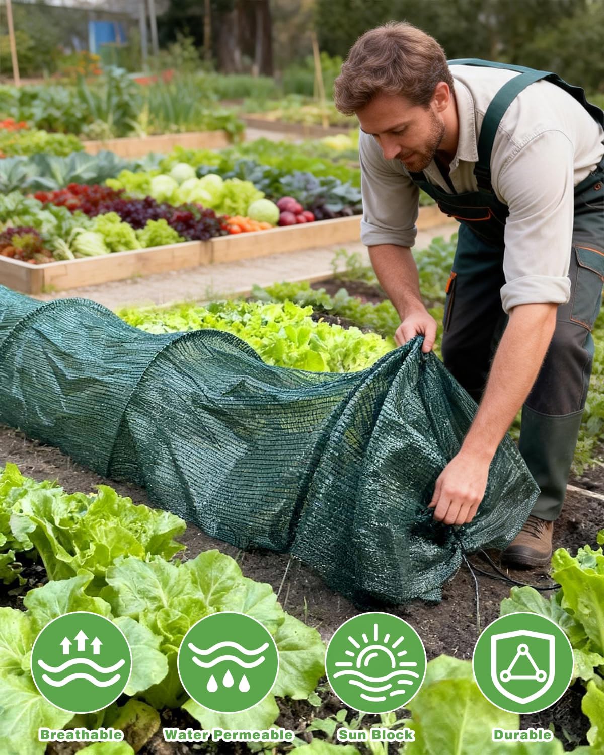 Foldable Garden Tunnel Sun Shade Hoop Cover,9.8×1.5 FT Portable Shade Cloth with Built-in Hoops Plant Cover,Ready-to-Use Garden Bed Shade Cover Netting for Vegetables,Fruits