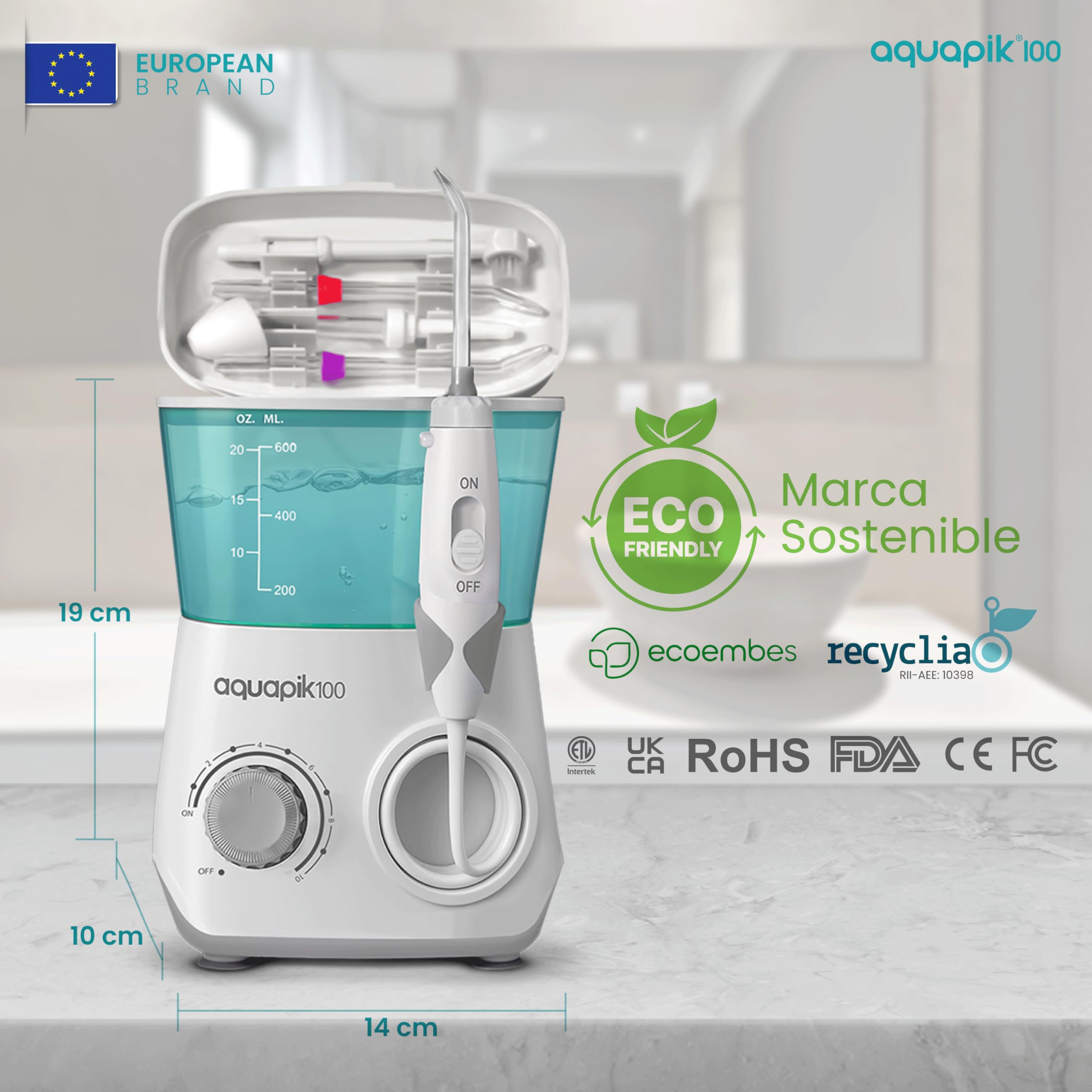 Compra Inteligente: Aquapik® 100 Irrigador dental Sobremesa + Aquapik® Plus en un Pack | Ahorra y Cuida Tu Salud Bucal en Casa y Viaje |Cubre diferentes necesidades bucales | Cuidado Premium