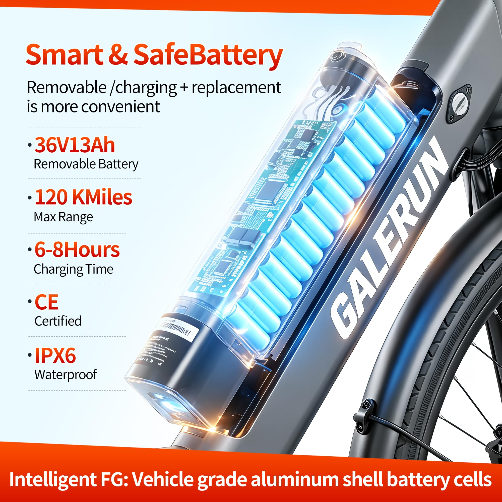 GaleRun Vélo Électrique Femme/Homme Frein hydraulique 26' |7vitesses Urban Commuter,3Modes Conduite vélo électrique avec Batterie 36v13ah remplaçable,25km/h,portée max120km Urban Commuter Gris/Bleu