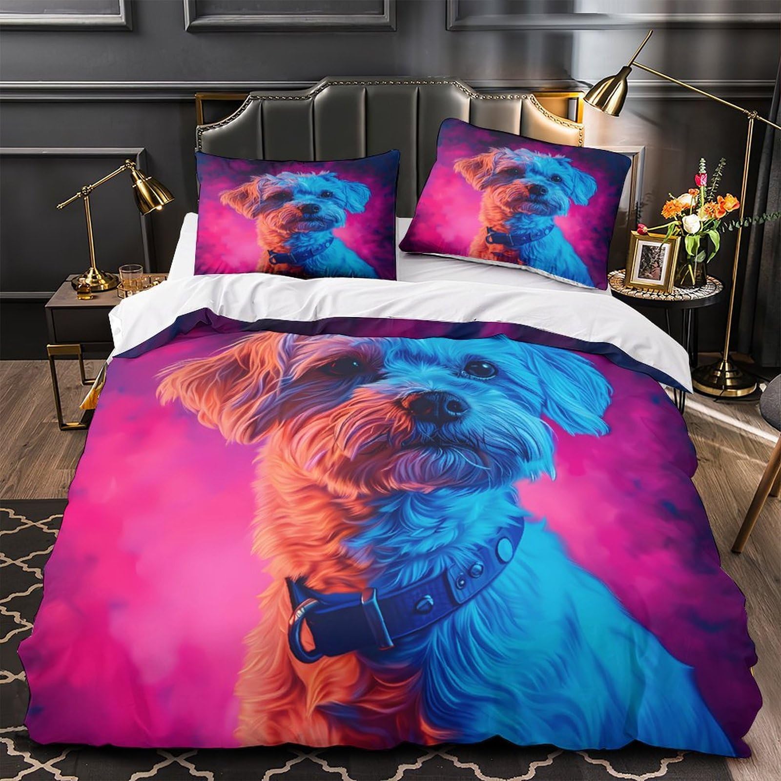 Housse de couette chien néon 3D en microfibre super douce 140x200 cm