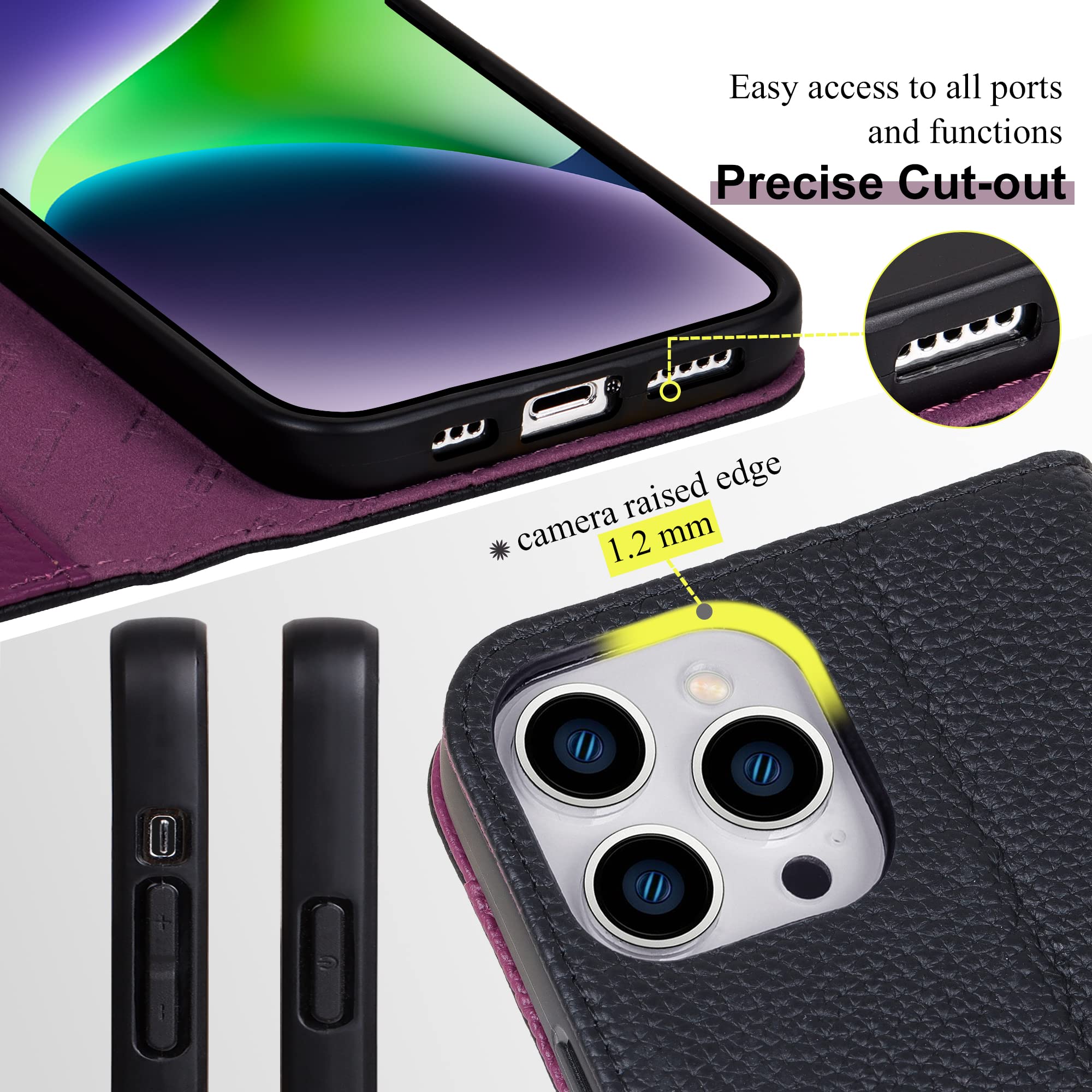 VISOUL Étui portefeuille en cuir grainé avec porte-cartes pour iPhone 14 Pro pour homme et femme, étui portefeuille à rabat magnétique avec blocage RFID compatible avec iPhone 14 Pro (6,1")