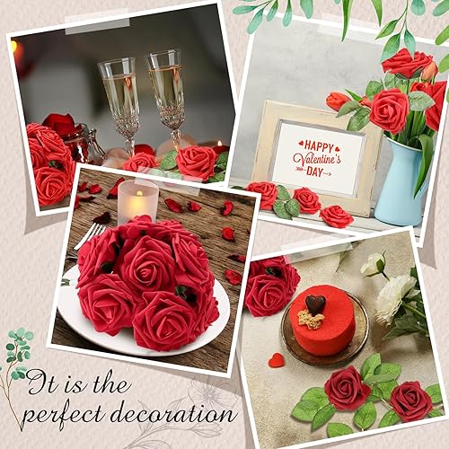 Miniatura 10 de Sherr 250 rosas artificiales de San Valentín a granel con tallo, rosas sintéticas para novia, centros de mesa de flores para bodas, fiestas,
