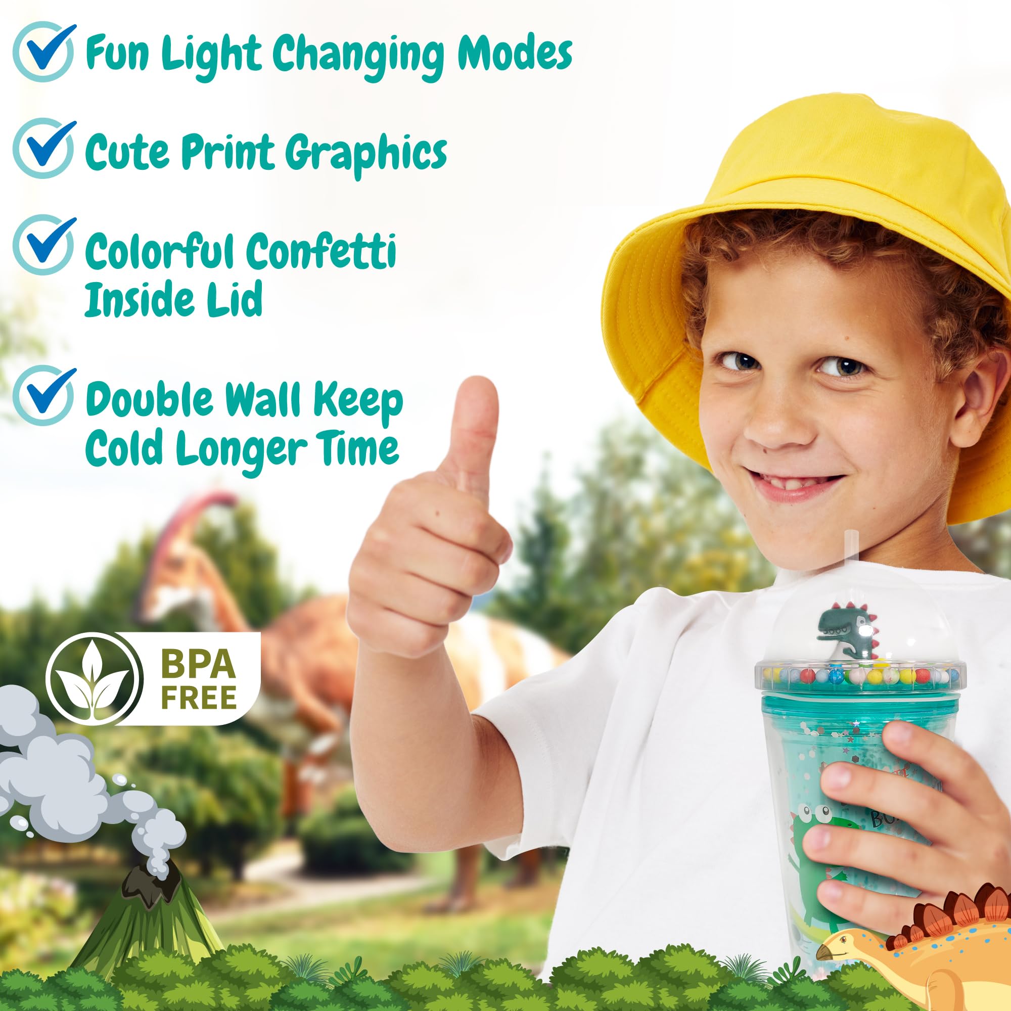 Vaso con luz para niños, botella de agua de 16 onzas con LED que brilla en la oscuridad, sin BPA, tapa con pajita, reutilizable, duradera, doble pared, bonito diseño para niñas y niños (unicornio