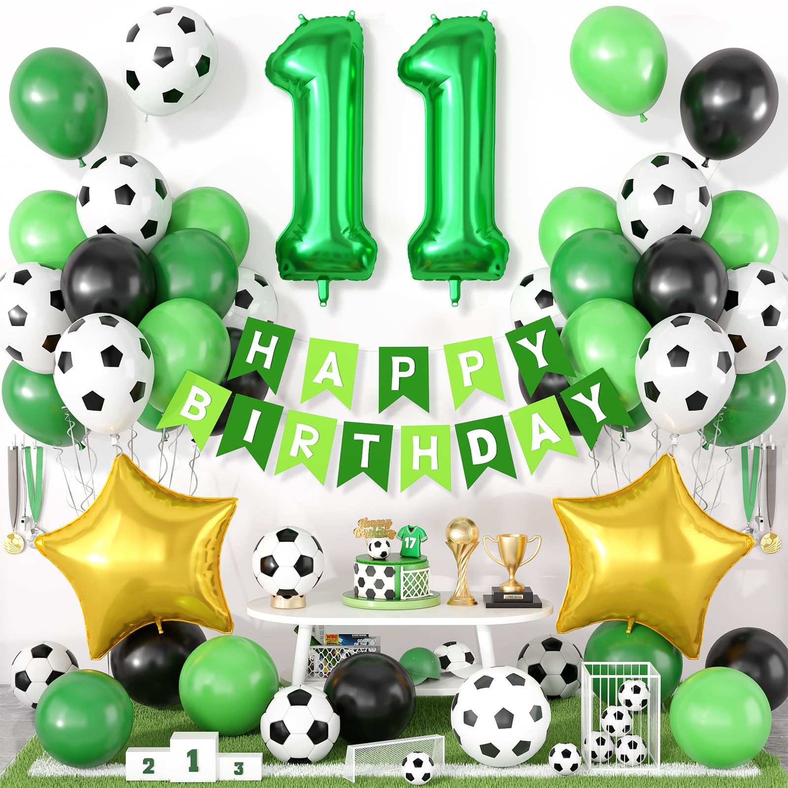 Soccer Balloons Soccer Birthday Party Decorations, 11th Birthday Decoration for Boys, Soccer Party Decorations Supplies with Happy Birthday Banner 32in Foil 11 Balloon