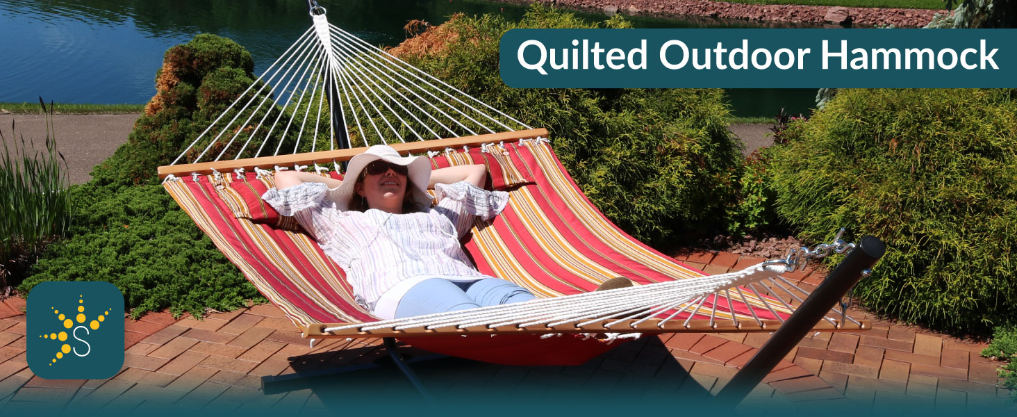Amazon.com : Sunnydaze Quilted Double Hammock for Outside with