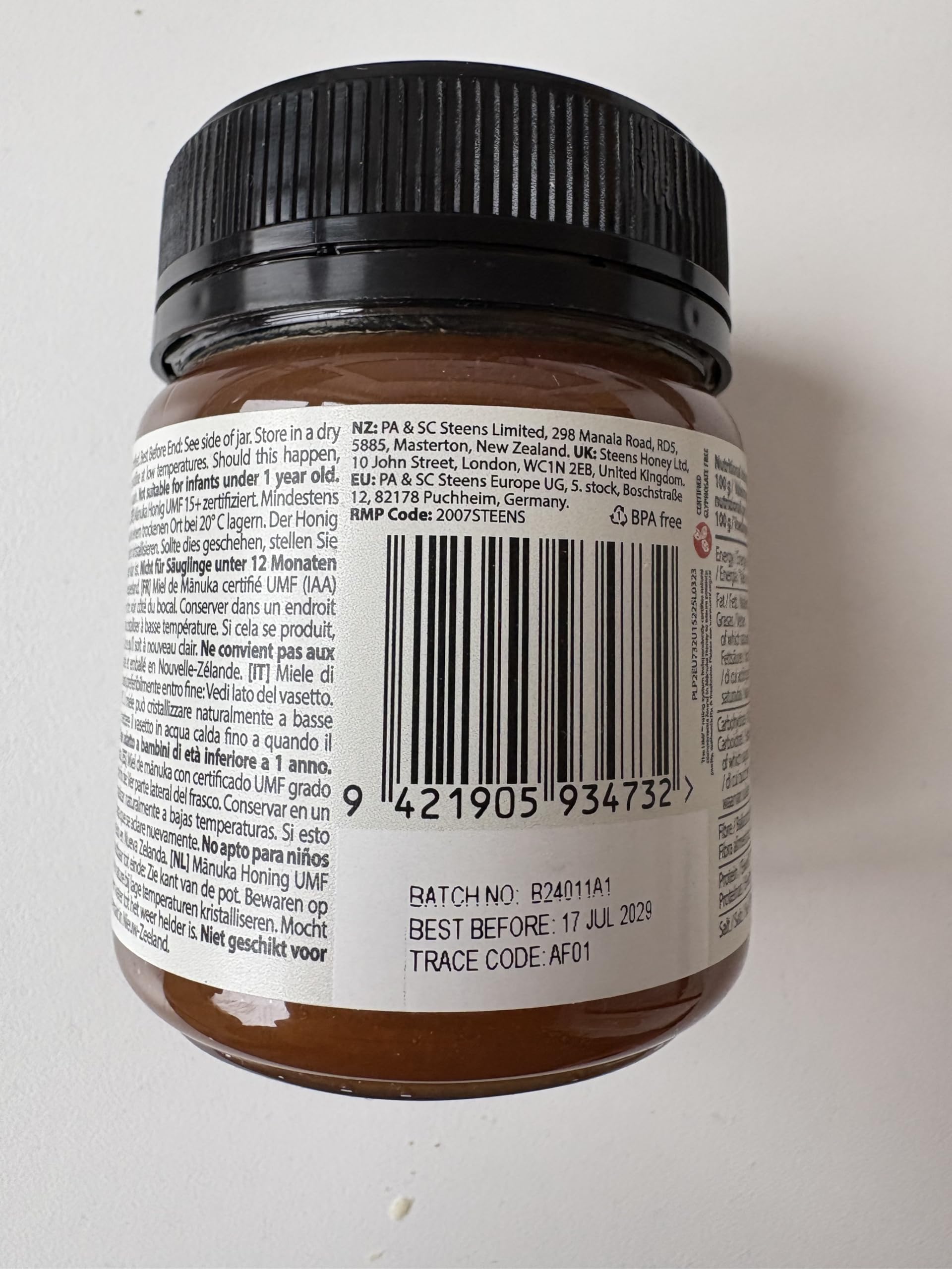 Steens Manuka Honey MGO 515+ - rein roher 100% zertifizierter UMF 15+ Manuka Honig - abgefüllt und versiegelt in Neuseeland - höchste Qualitätsstufe - 225 g (Packung mit 2)