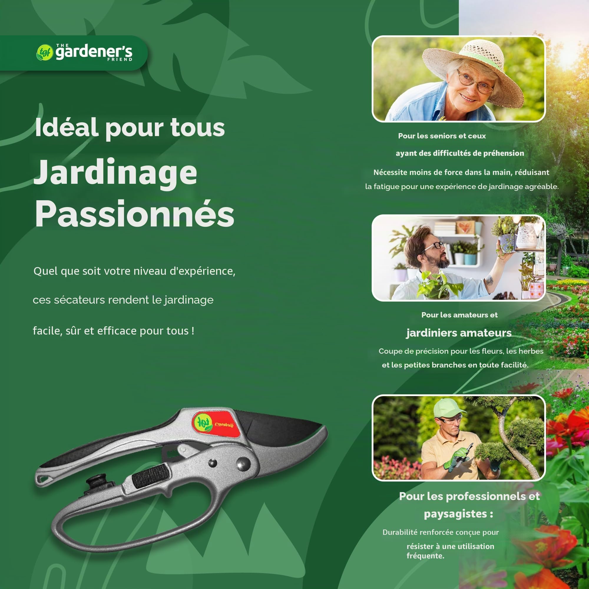 Sécateur à cliquet - Pour les mains affaiblies mais robuste et adapté pour tout travail de taille - Cadeau idéal pour les jardiniers