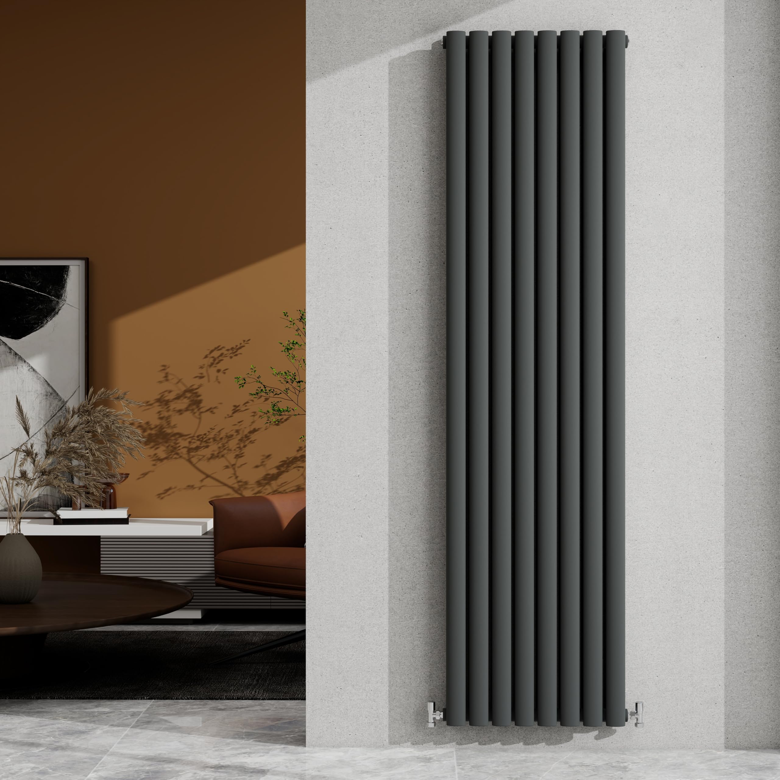 1800×472mm Anthracite Double Oval Column Radiator Vertical 5960 BTU