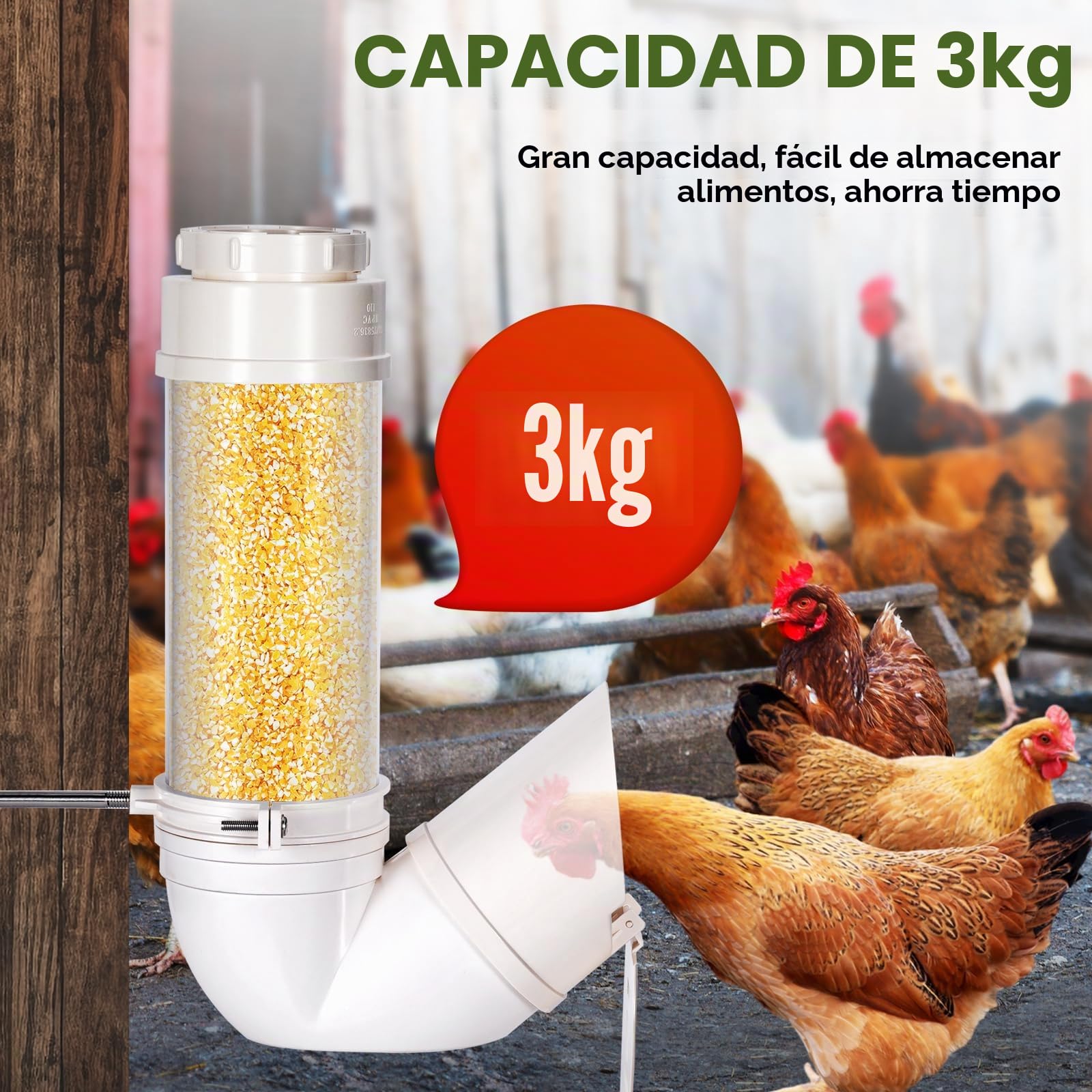 Comedero AutomáTico para Pollos De PVC. Comedero para Aves De Gran Capacidad 3 Kg con Cubierta Protectora contra La Lluvia por Gravedad Sin Desperdicio para Patos, Pavos