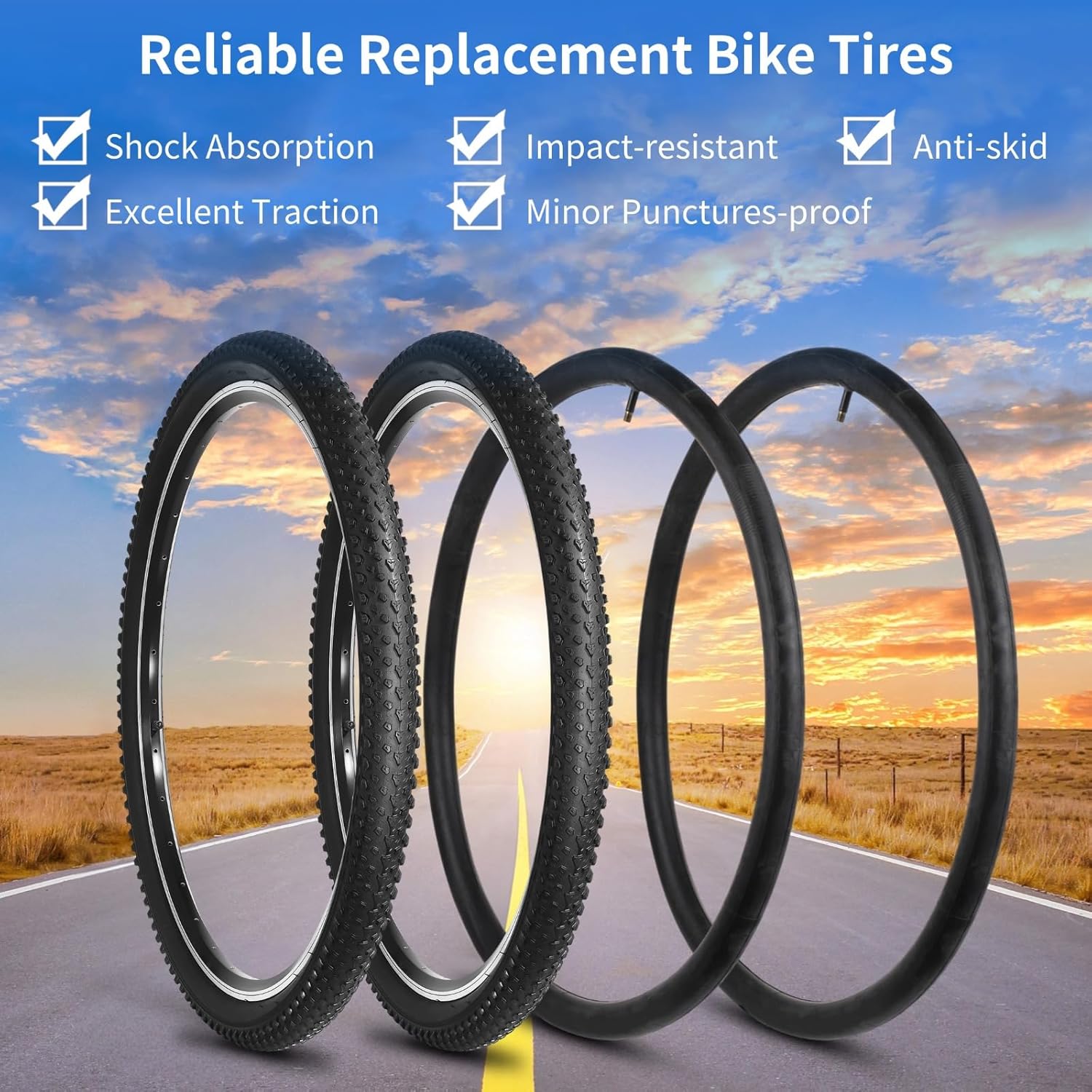 yeesport 26/27.5x2.125 Bike Tires Tubes, 2 Pack 26/27.5 inch Mountain Bike Tires & Tubes & Tire Replacement Set, 27.5 Bike Tire for BMX, MTB